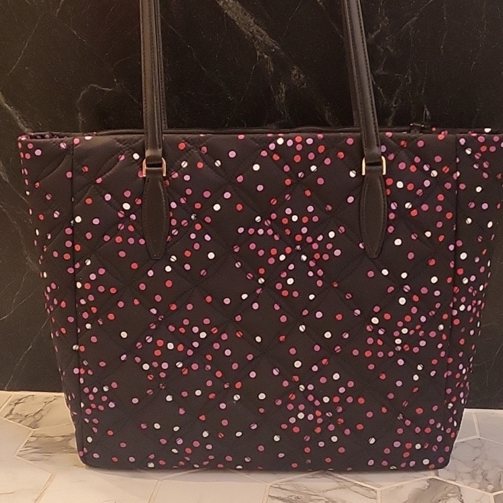 KATE SPADE ♠️ CANVAS POLKADOT TOTE HANDBAG PURSE BLACK with Confetti colors